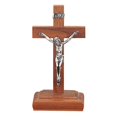 thumbnail image 1 of Wooden Walnut Finish Standing Catholic Crucifix Cross with Silver Toned Jesus Christ, 6 Inch, 1 of 7
