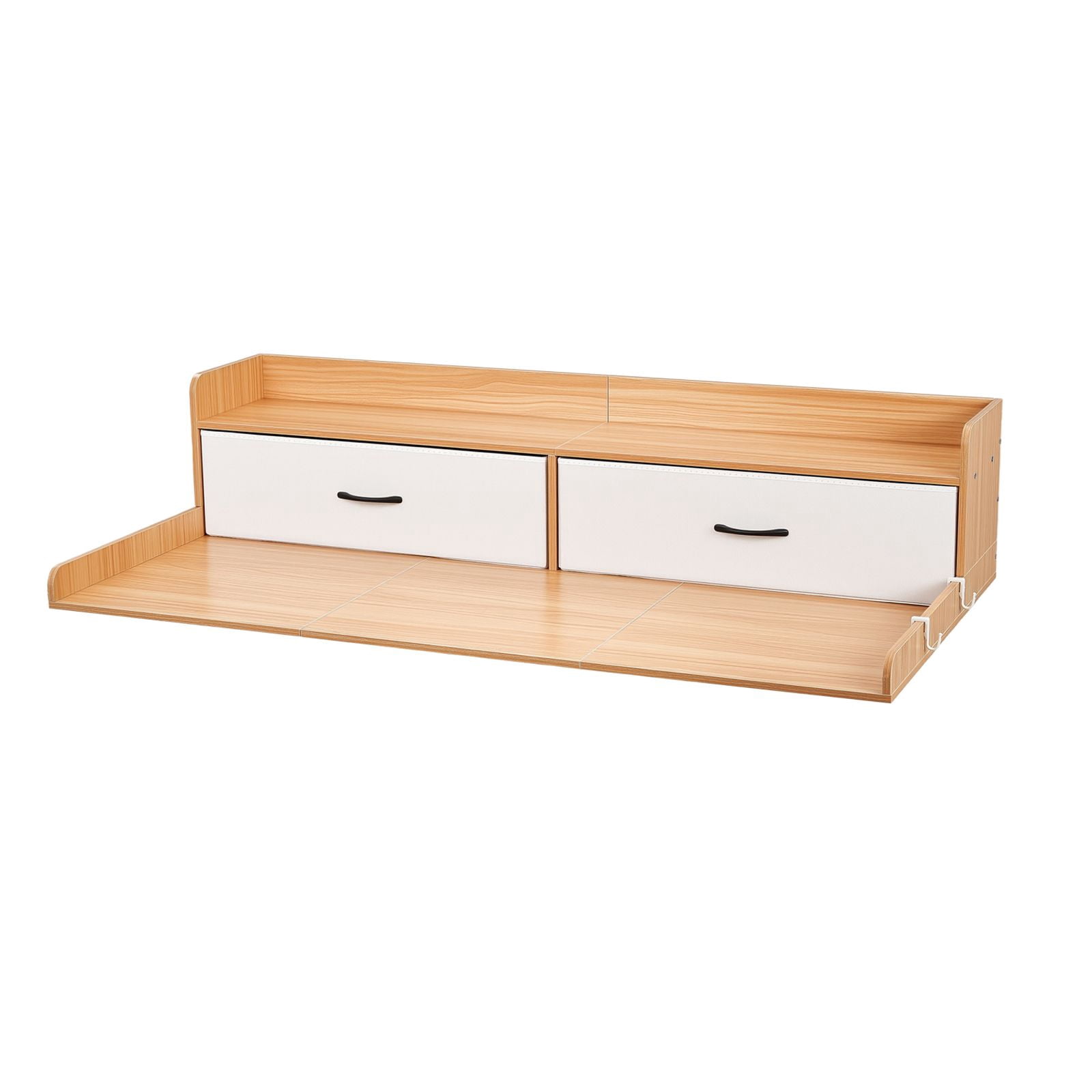 Wooden Washer Dryer Countertop 54x27.5" w/ Shelf, 2 Drawers & 2 Hooks, Laundry Topper for Storage & Organization, light brown