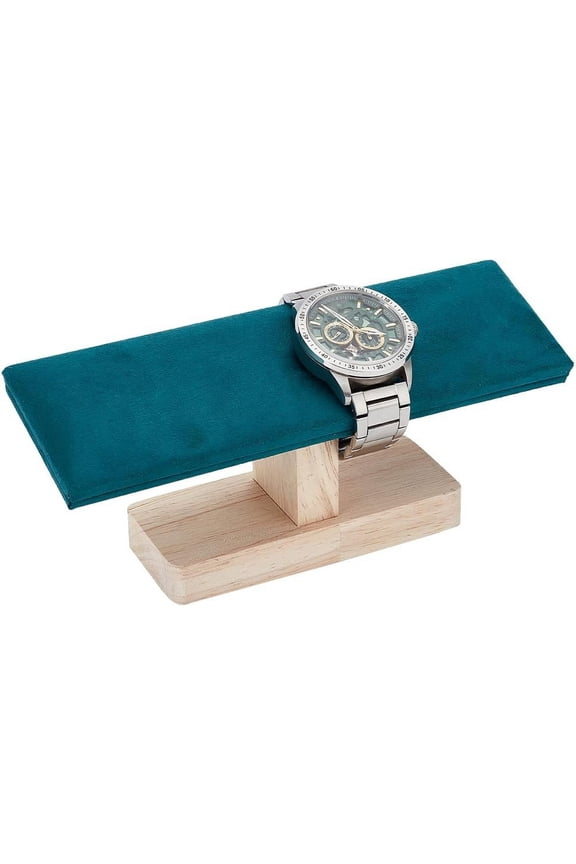 Wooden Watch Display Stand Green Velvet T-Bar Bracelet Holder Jewelry Organizer Stand Removable Bangle Pendants Anklet Tower Rack for DIY