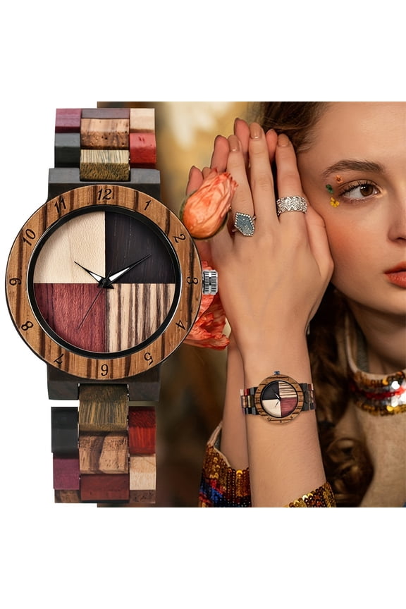 Wooden Watches For Women Ladies Plaid Wood Design Watch Lightweight Wooden Watches With Adjustable Strap And Stainless Steel Buckle Quartz Watches For Women Christmas Gift For Women,Multi-color