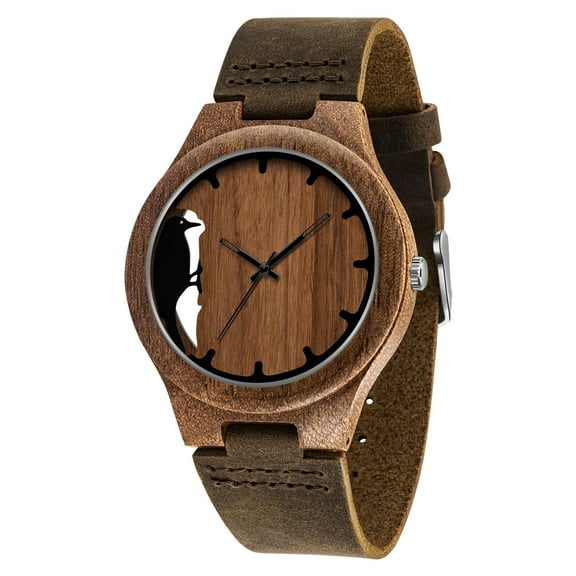 Wooden Watches for Men, Stylish Exotic Wrist Watch with Creative Dial Adjustable Stainless Steel Buckle, Leather Straps, Casual Watches for Man
