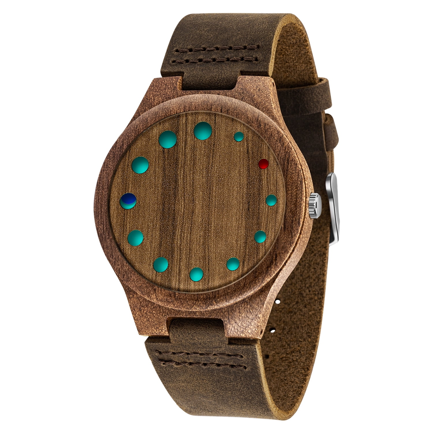 Wooden Watches for Men, Stylish Exotic Wrist Watch with Creative Dial Adjustable Stainless Steel Buckle, Leather Straps, Casual Watches for Man