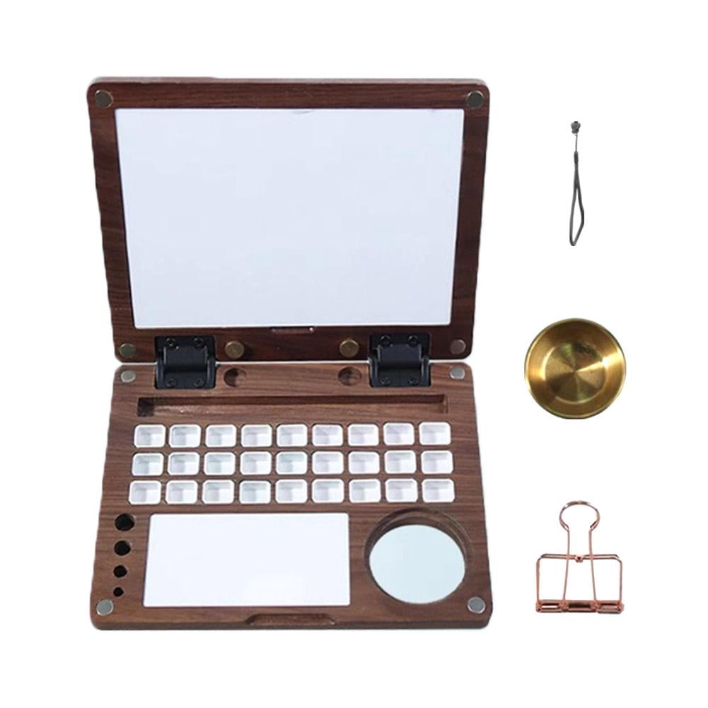 Wooden Watercolor Palette, Multifunctional Empty Black Walnut Palette Box Travels Outdoors as an Easel, and a Palette Watercolor Paint Palette with 27 Wells,Brush Slot and Holders, Cleaning Cup