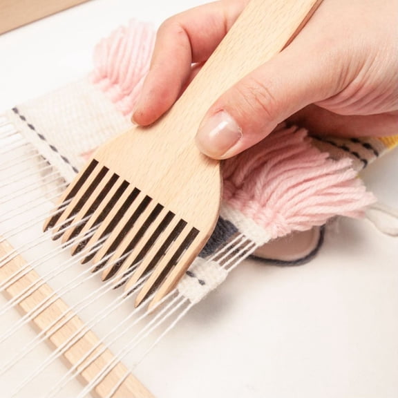 Wooden Weaving Comb, Double Ended Weaving Comb Tool, Beechwood Macrame Comb for Fringe, Sweaters Scarves DIY Craft(Brown)