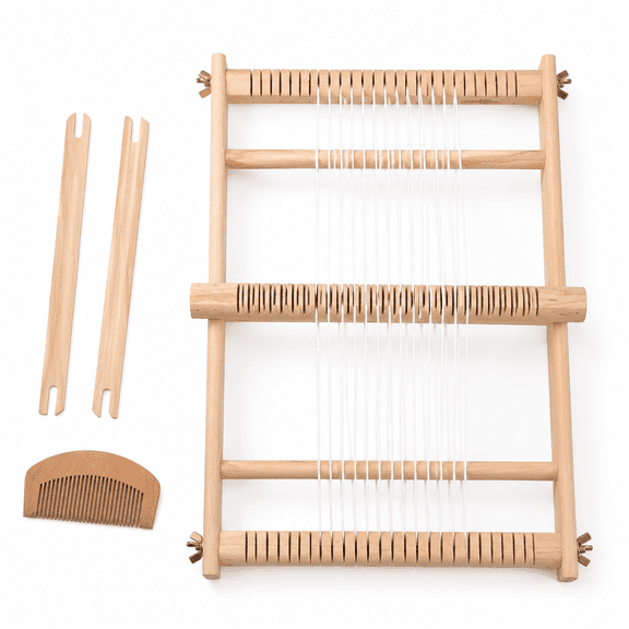 Wooden Weaving Loom Frame Kit with Shuttle & Beater Traditional DIY Tool for Tapestry, Wall Hanging, Carpet Crafts Handmade Home Decor Gift for Adult Beginners