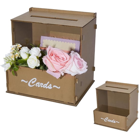 Wooden Wedding Card Box Rustic Decorative Card Box with Slot DIY Envelope Chest Box