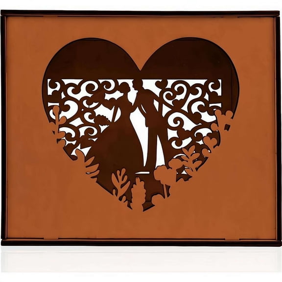 Wooden Wedding Card Box, Rustic Gift Card Box for Reception Table, Hollow Heart Couple Silhouette Keepsake Box for Wedding, Engagement, Anniversary, Shower