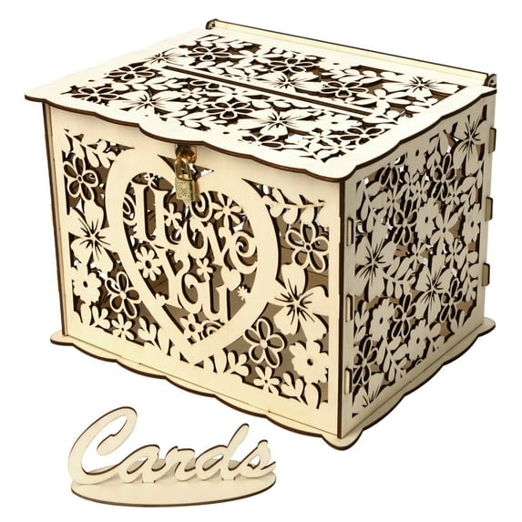 Wooden Wedding Card Box with Lock, Rustic Card Holder for Gift Cards & Money, Wedding Reception Birthday Party Decor, Card Box for Wedding