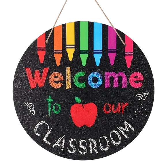 Wooden Welcome Door Decorations with Jute Rope for Classroom Hanging Decorations Flat Round Colorful 292x4mm
