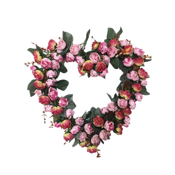 Wooden Welcome Plaque, Casaio Artificial Roses Heart-shaped Garland Decoration Home Fake Flowers