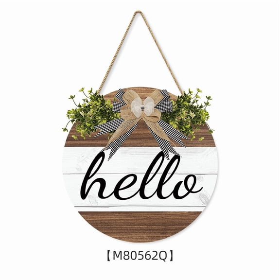 Wooden Welcome Sign, 11.8 in / 30 cm Rustic Round Wood Door Hanging, Farmhouse Porch Decor with Bow and Faux Greenery, Front Door Decorations for Home, Thanksgiving