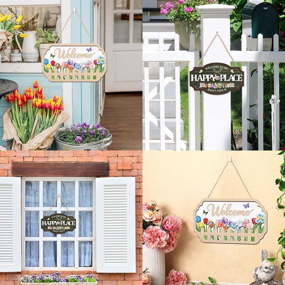 Wooden Welcome Sign Decorative Garden Entry Door Porch Outdoor Hanging Sign with Weatherproof Solid Wood for Yard Fence and Courtyard Decor