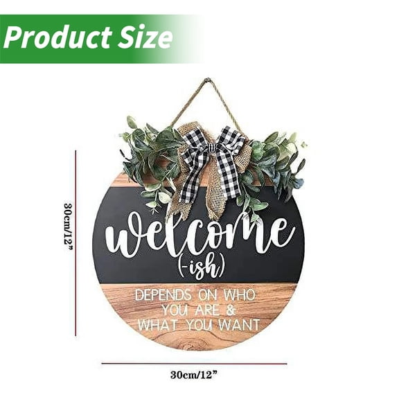 A Wooden Welcome Sign Welcome Door Sign Round Welcome Sign For Front Door Welcome Wreath Sign Hanging Farmhouse Door Sign For Front Door Porch Decor With Buffalo Bow Beads For Home Decoration