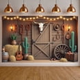 thumbnail image 1 of Wooden  Western Cowboy Banner Cactus Pattern Wild West Display Cow Skull Decor Ranch Party Backdrop for Cowboy Themed Parties Ranch Celebrations Wild West Events, 1 of 8