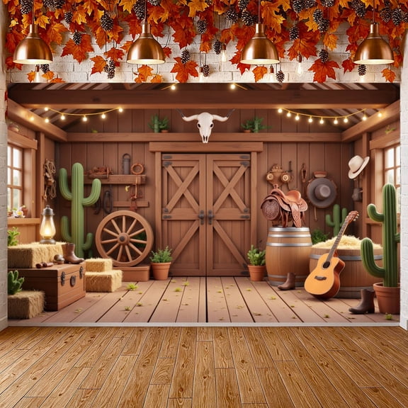 Wooden  Western Cowboy Banner Cactus Pattern Wild West Display Cow Skull Decor Ranch Party Backdrop for Cowboy Themed Parties Ranch Celebrations Wild West Events