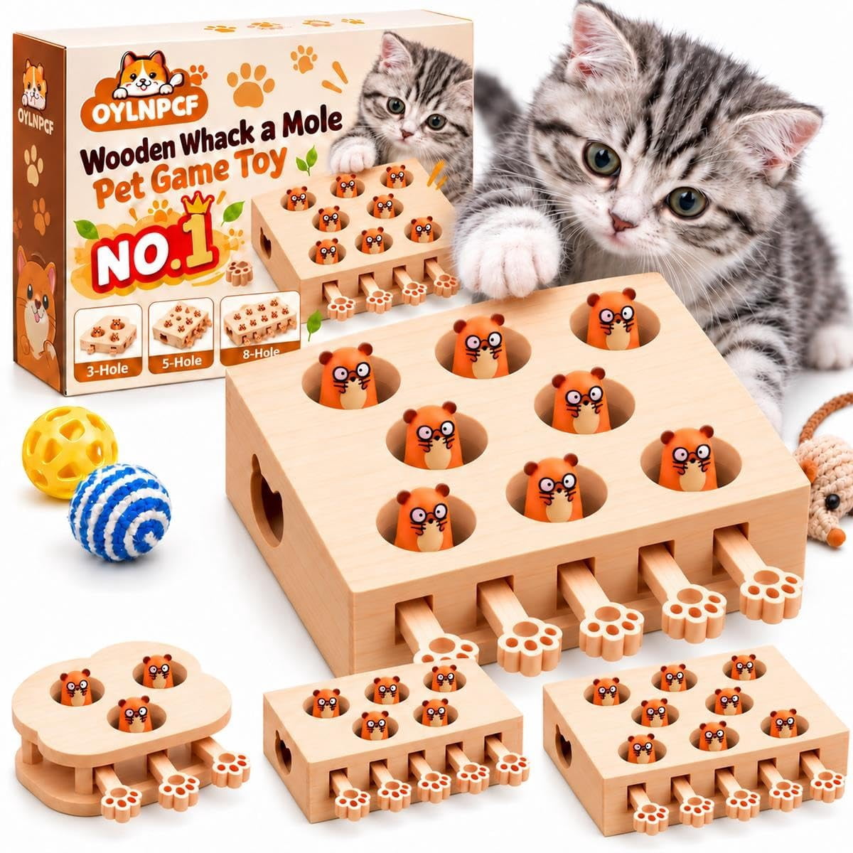 Wooden Whack a Mole Pet Game Toy for Dog Cat Interactive Pop Up Puzzle ...
