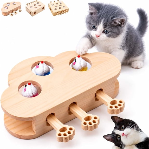 Wooden Whack-a-Mole Pet Game, Interactive Cat Puzzle Game with Pop-Up ...