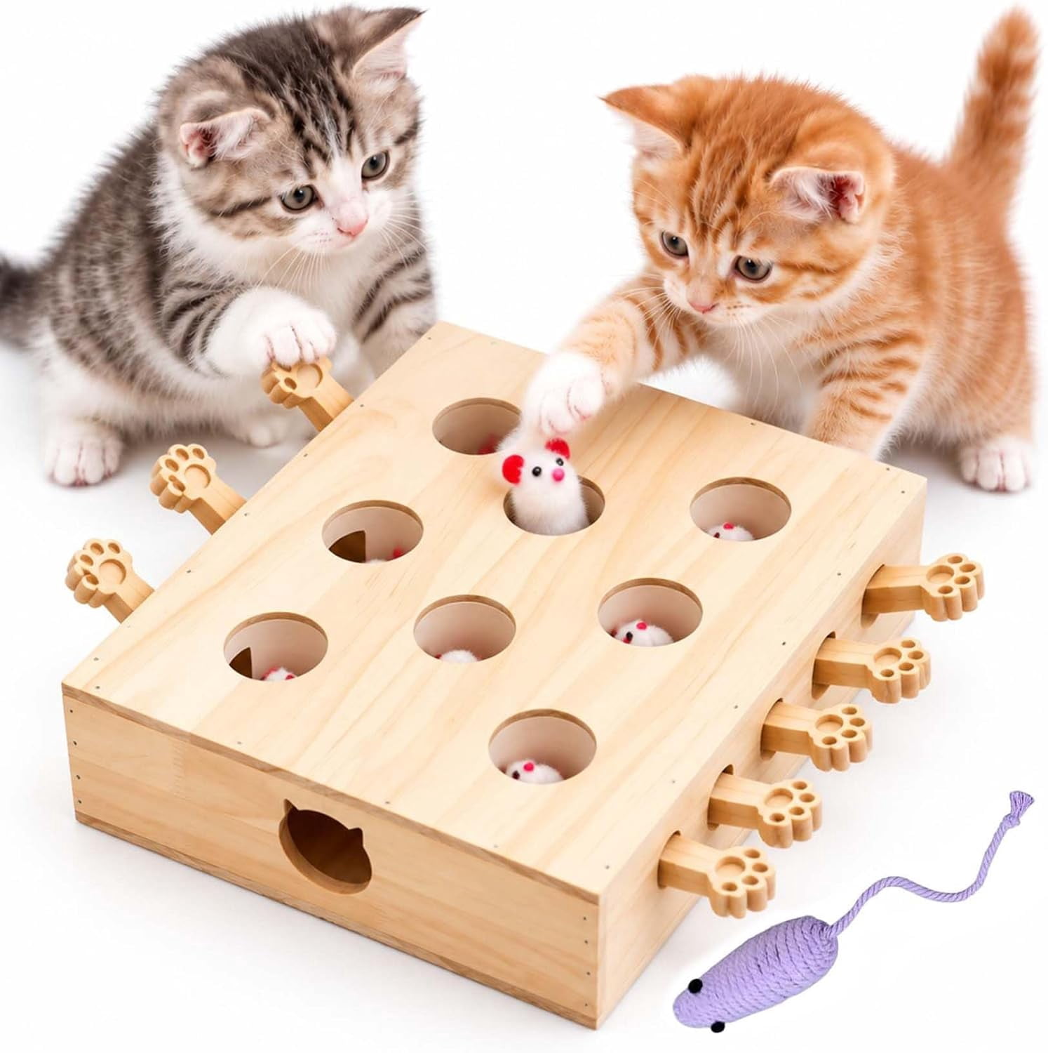 Wooden Whack-a-Mole Pet Game, Interactive Pop Up Mouse Game, Wooden Cat ...