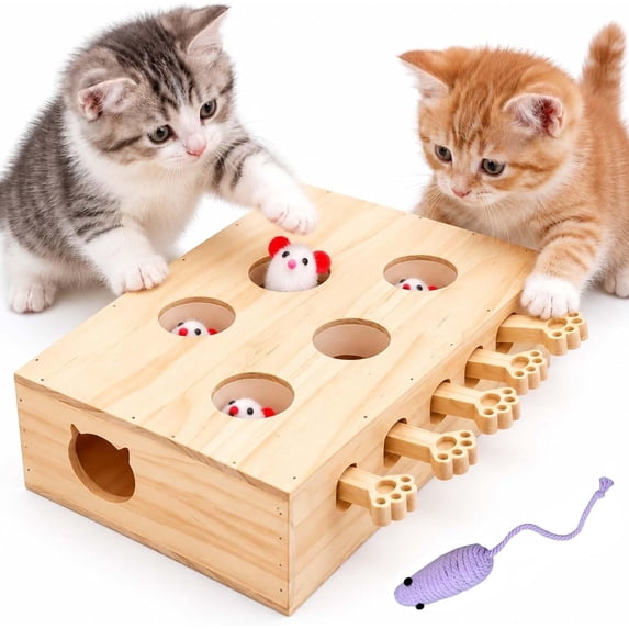 Wooden Whack-a-Mole Pet Game, Interactive Pop Up Mouse Game, Wooden Cat ...