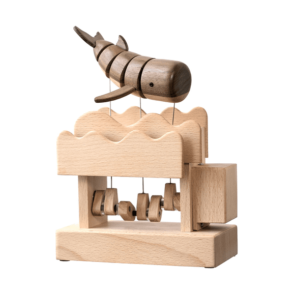 Wooden Whale Dynamic Model, Handmade Mechanical Ocean Sculpture with Visible Gear Motion, Biomimetic Swimming Desk Decor Display