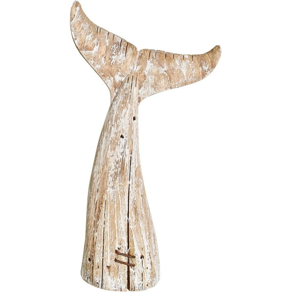 Wooden Whale Tail Decor, Decorative Nautical Whale Rustic Ocean Sea Beach Themed Whale Decoration, Handcrafted Tabletop Nautical Themed Home Decor Bathroom Decor (S)
