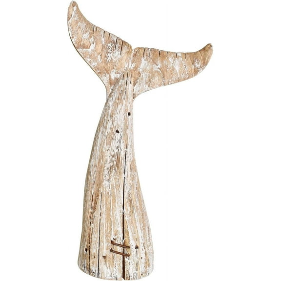 Wooden Whale Tail Decor, Decorative Nautical Whale Rustic Ocean Sea Beach Themed Whale Decoration, Handcrafted Tabletop Nautical Farmhouse Rustic Home Decor Bathroom Decor (L)