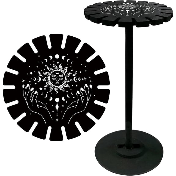 Wooden Wheel Wooden Display Shelf Black Holder Stand Rustic Divination Pendulum Storage Rack Witch Stuff Sun 120x10mm Hole: 20mm