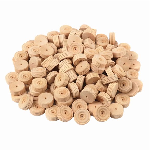 Wooden Wheels, 100 PCS, 1.18 Inches, Treaded Wooden Tires Wheels with 0.14inch Hole Perfect for DIY Wood Carft Projects