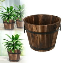 Wooden Whiskey Barrel Planters, Barrel Planters for Outdoor Plants, Wooden Flower Planters Pots Boxes with Metal Handles, Planting Wood Buckets Festival Tree Pot for Indoor Outdoor Garden Home Plants