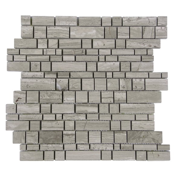 Wooden White Multi-Square 12-in x 12-in Honed Marble Mosaic Wall Tile(1-sq. ft/ Piece)