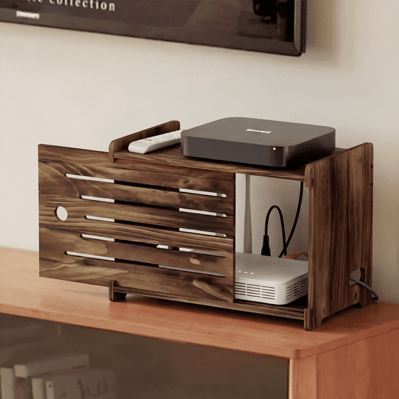 Wooden WiFi Router Storage Box Hider Shelf, Decorative Projector Box Hider Rack Countertop, for Cable, Modem, Internet, Router Power Cover Storage Organizer Cabinet Wall Mounted, Solid Wood