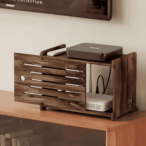 Wooden WiFi Router Storage Box Hider Shelf, Decorative Projector Box Hider Rack Countertop, for Cable, Modem, Internet, Router Power Cover Storage Organizer Cabinet Wall Mounted, Solid Wood