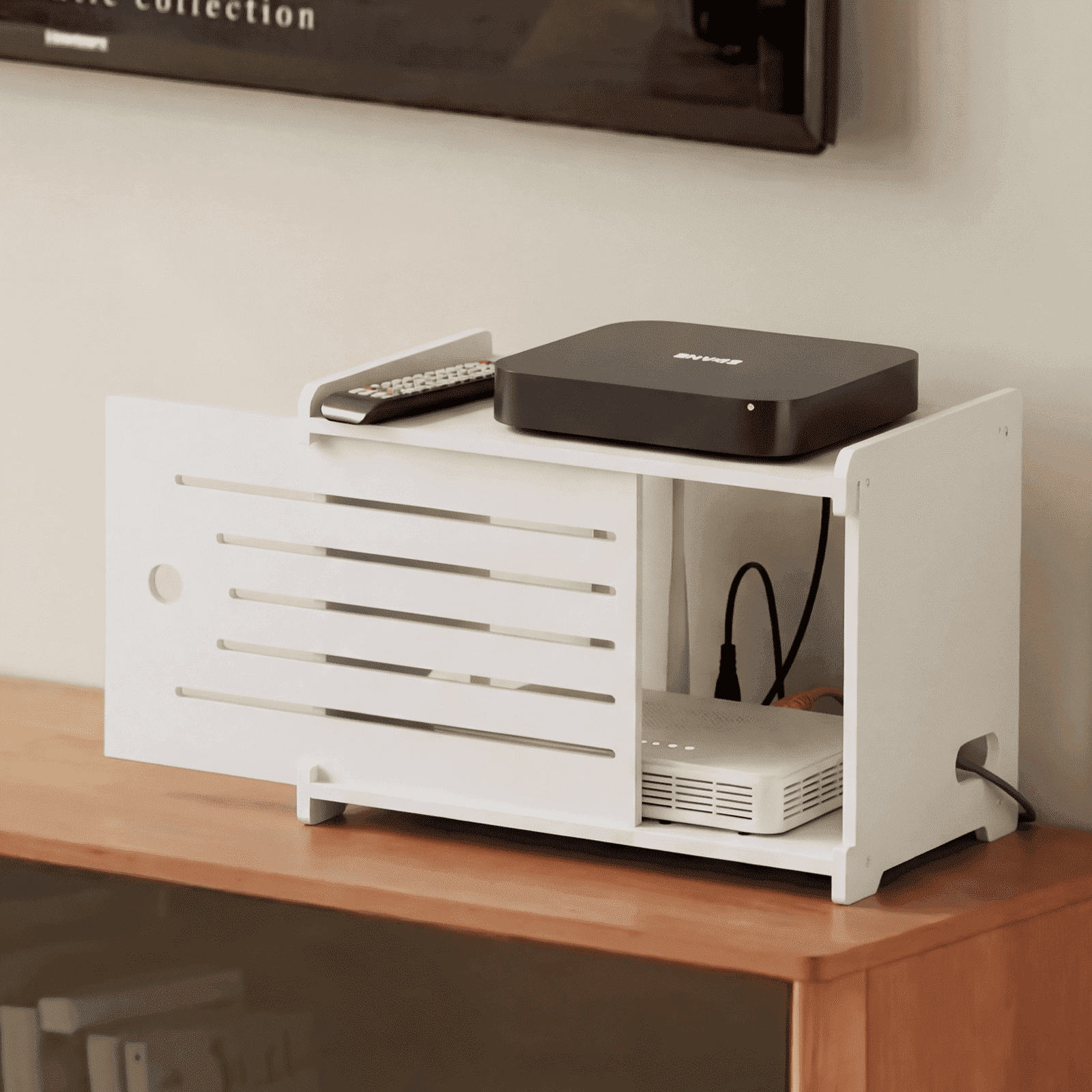 Wooden WiFi Router Storage Box Hider Shelf, Decorative Projector Box ...