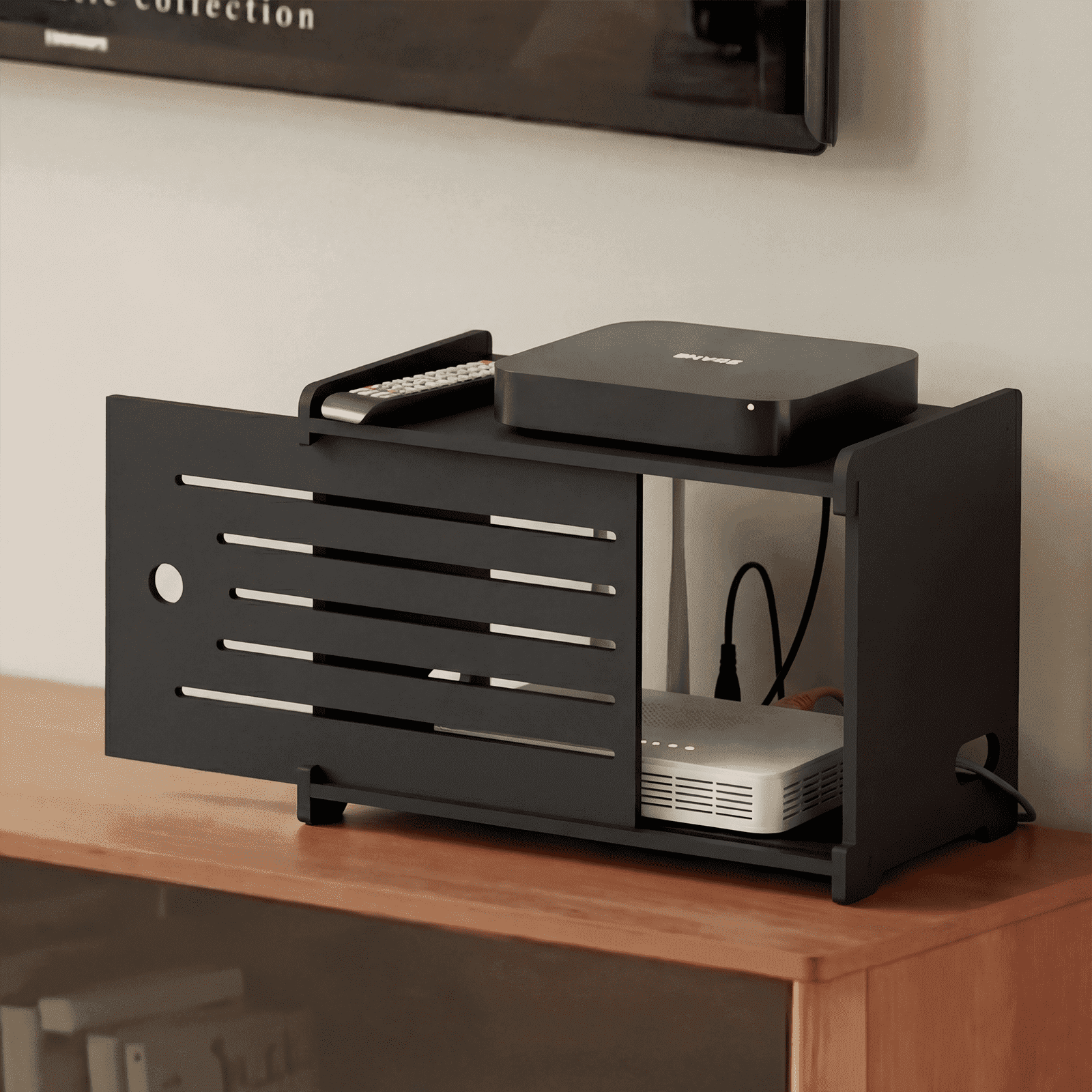 Wooden WiFi Router Storage Box Hider Shelf, Decorative Projector Box ...