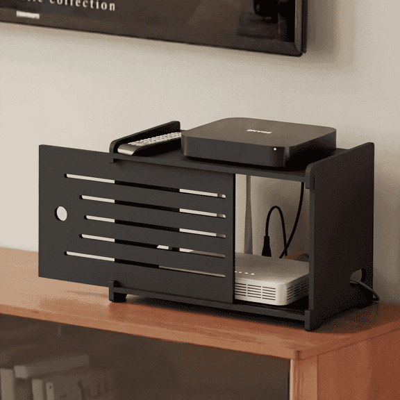 Wooden WiFi Router Storage Box Hider Shelf, Decorative Projector Box Hider Rack Countertop, for Cable, Modem, Internet, Router Power Cover Storage Organizer Cabinet Wall Mounted, Solid Wood