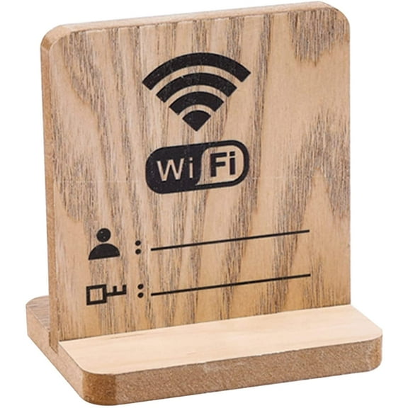 Wooden WiFi Sign Password Wood Freestanding Board Display Holder with Wood Base Stand for Home or Business Table OfficeBurlyWood