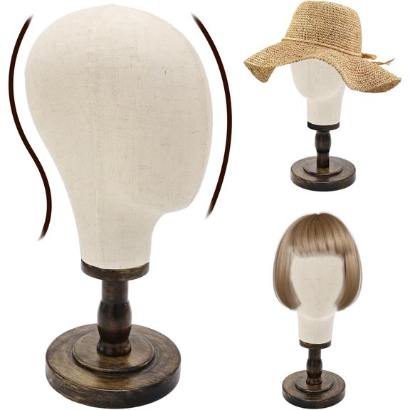 Wooden Wig Stand with Realistic 21.7 Inch Canvas Mannequin - Stylish Display and Storage for Wigs, Hats, Caps, Headdresses, and Accessories - Durable Rustic Hat Rack for or Salon Use