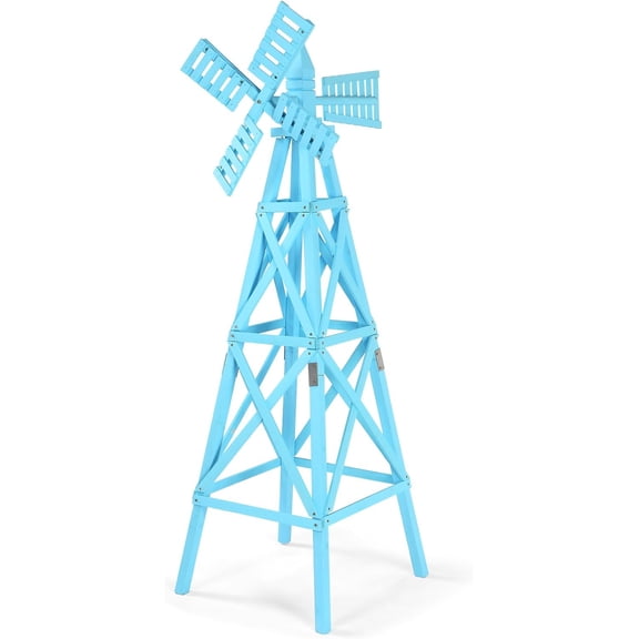 Wooden Windmill, Weather-Proof Wind Spinner, Outdoor Wind Mill for Garden Lawn Patio Decoration (Blue, Large)