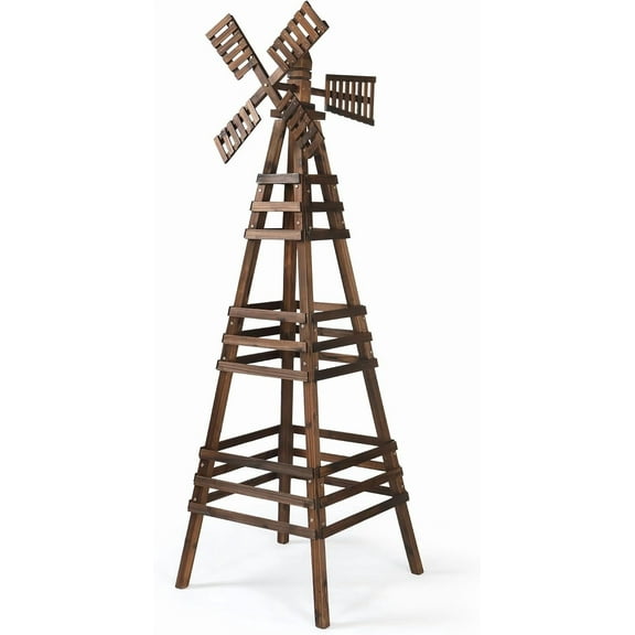 Wooden Windmill, Weather-Proof Wind Spinner, Outdoor Wind Mill for Garden Lawn Patio Decoration (Carbonized, Large)