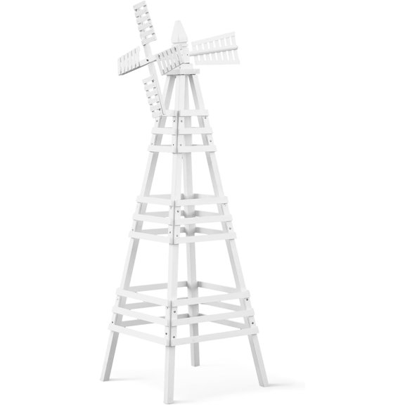 Wooden Windmill, Weather-Proof Wind Spinner, Outdoor Wind Mill for Garden Lawn Patio Decoration (White, Large)