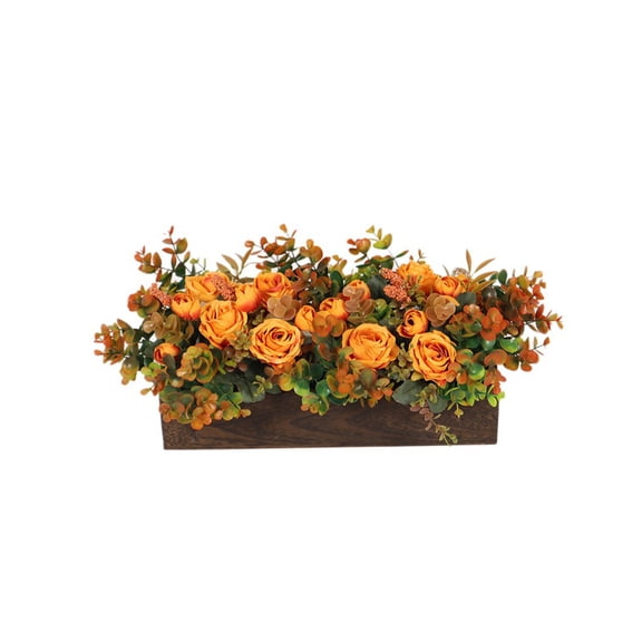 Wooden Window Box Artificial Rose Flower Arrangement For Thanksgiving Table Decor, Plastic