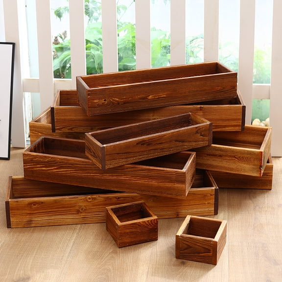 Wooden Window Box Planter, Rectangular Rustic Plant Container for Indoor & Outdoor Herbs, Flowers & Succulents