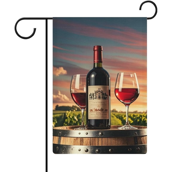 Wooden Wine Barrel on Wine Bottle Summer Garden Flags 12x18 Inch Double Sided Yard Flags for Outside Small Burlap Outdoor Flag Personalized House Flag Welcome Holiday Seasonal Farmhouse Decoration
