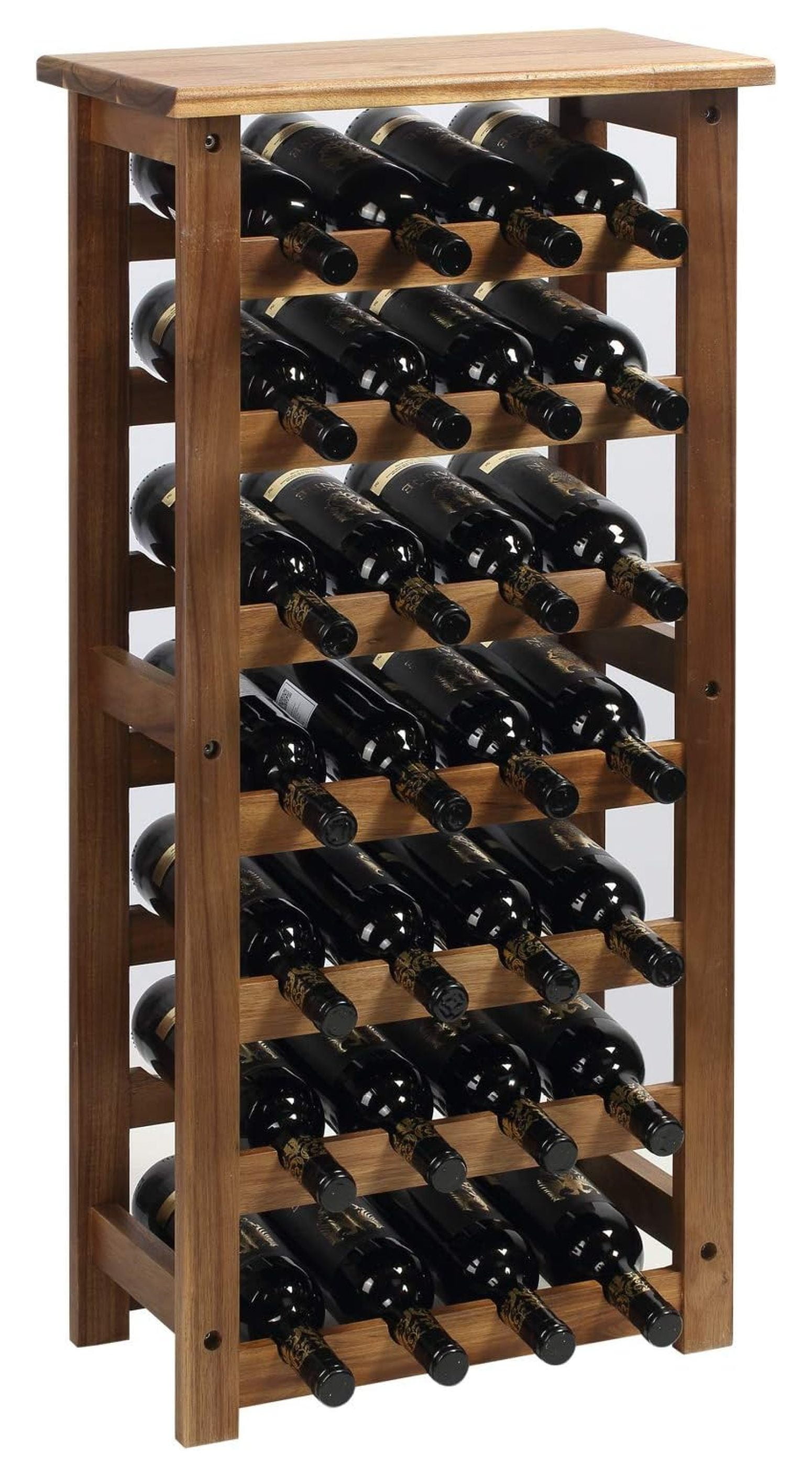 Wooden Wine Rack, 7 Tire Floor Wine Storage Rack, 28 Bottles Holder, Freestanding Display Rack