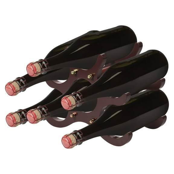 Wooden Wine Rack Holds 6 Bottles - Compact and Movable Wine Holder - Easy to Assemble, Space Saving Storage Design Countertop Wine Rack for Kitchen, Bar, Pantry and More