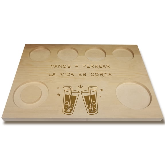 Wooden Wine Serving Tray Rectangle Cup Pattern 180x250x12.5mm