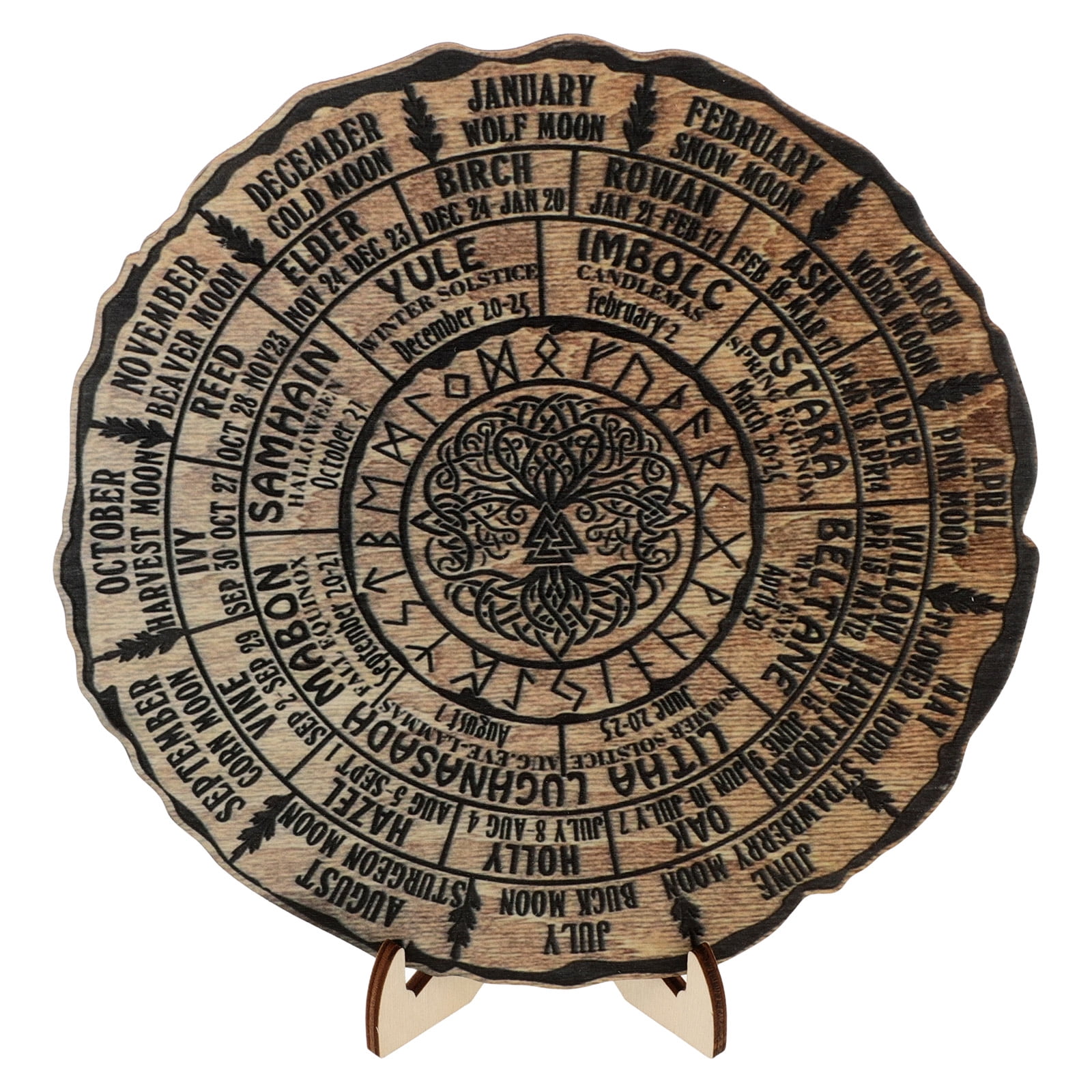 Wooden Witch Calendar Table Wood Calendar Decor Decorative Calendar Handmade Celestial Sign