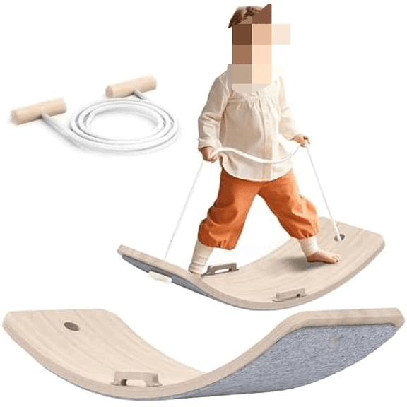 Wooden Wobble Balance Board Kids, 27 Inch Balance Board Toddlers with Natural Wood Board with Rope for Indoor&Outdoor Exercise, Open Ended Learning Toy for Body Training, Birthday
