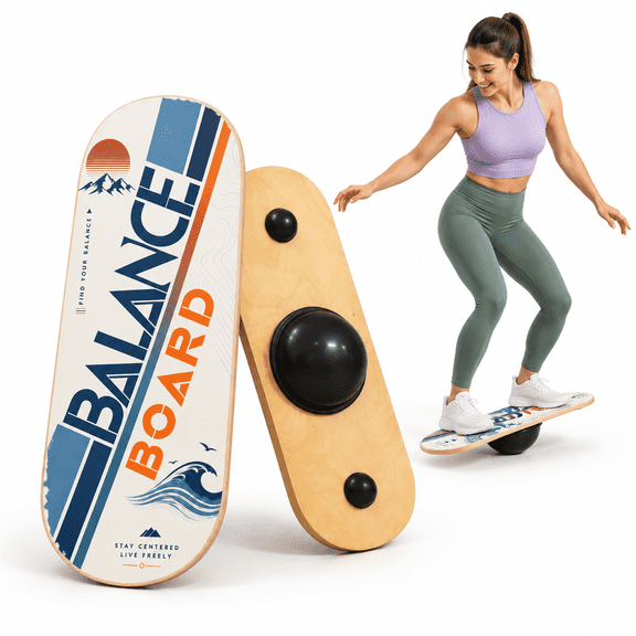 Wooden Wobble Balance Board with Non-Slip Mat for Home Office Standing Desk
