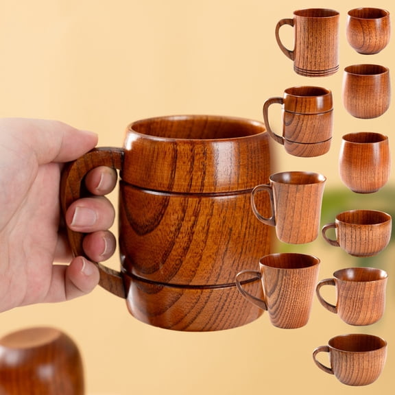 Wooden, Wood, 4X5 In, Craft, Wood Finish, Tea Mugs, Beer Holding, Outdoor Camping, Amber Brown, 1 Pc, Drinkware